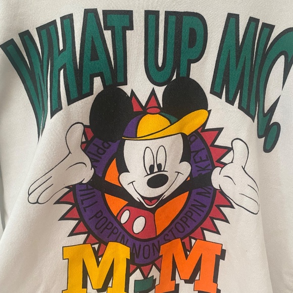 Vintage Unisex Mickey by Jerry Leigh Disney White "what Up Mic" Hoodie One Size - Picture 3 of 12